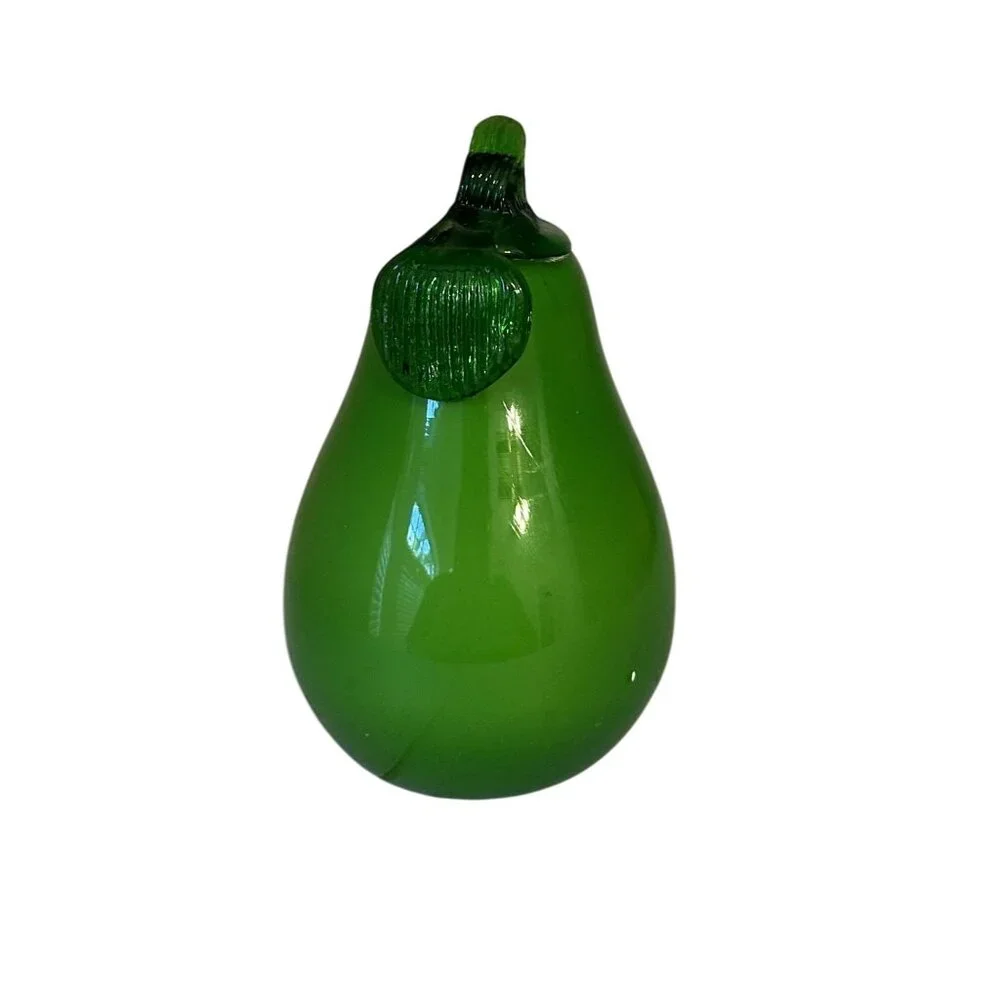 Vintage Art Glass Hand Blown Glass Green Pear 1970s Glass Art Decor - Picture 3 of 6